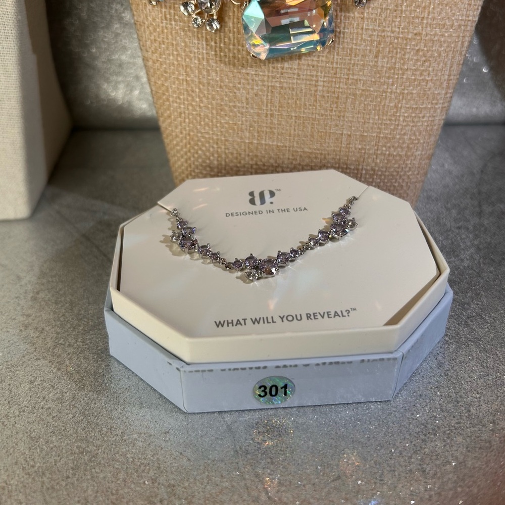 Bomb Party Gem Drops Lavender Topaz Cubic Zirconia Necklace Rhodium NK34531 NWOT - Picture 5 of 5
